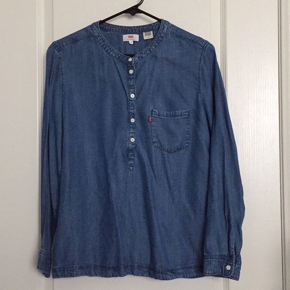 Denim like Levi’s blouse.